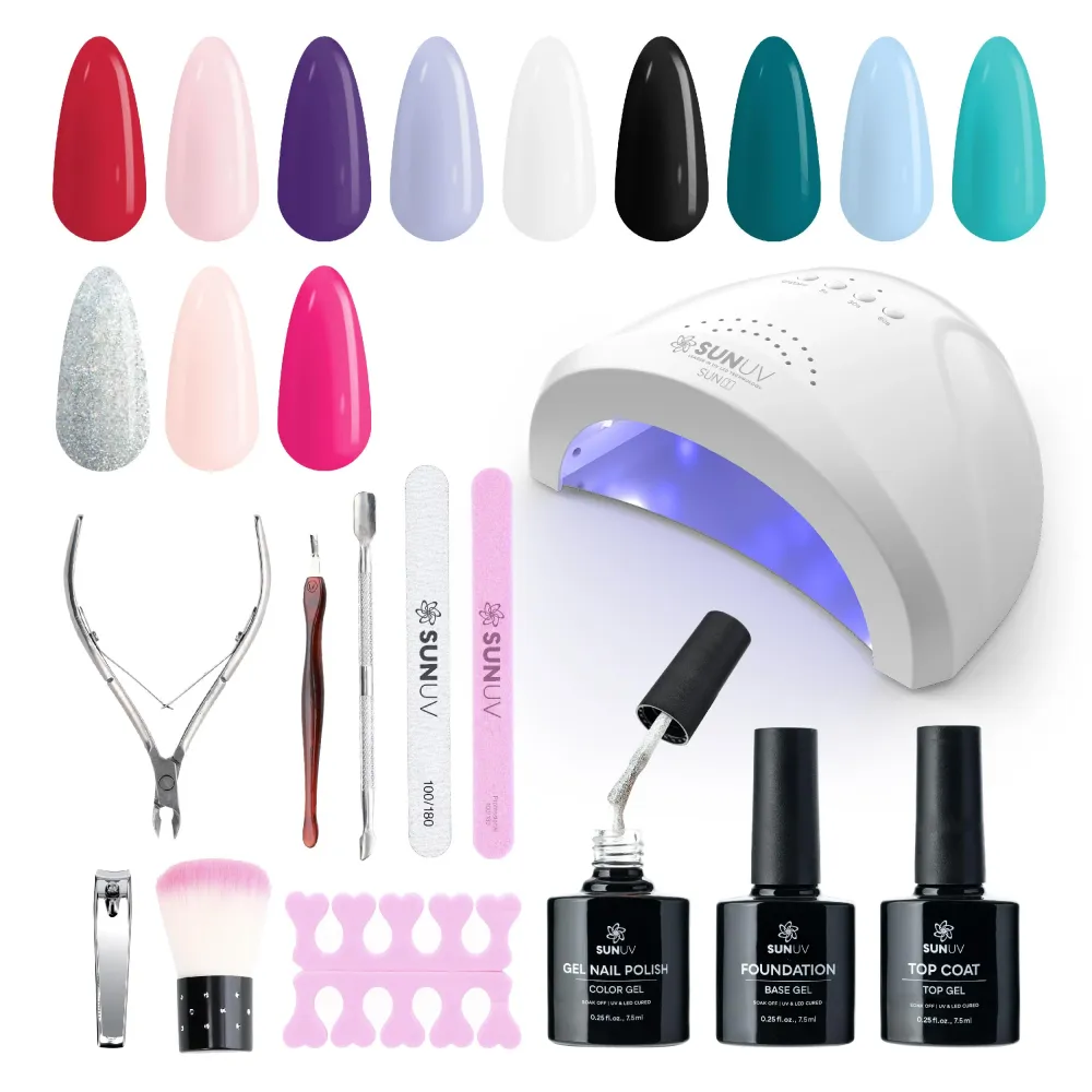 SUNUV Kit Vernis Gel UV 23 Pièces – 12 Couleurs, Lampe UV, Coffret Manucure Maison