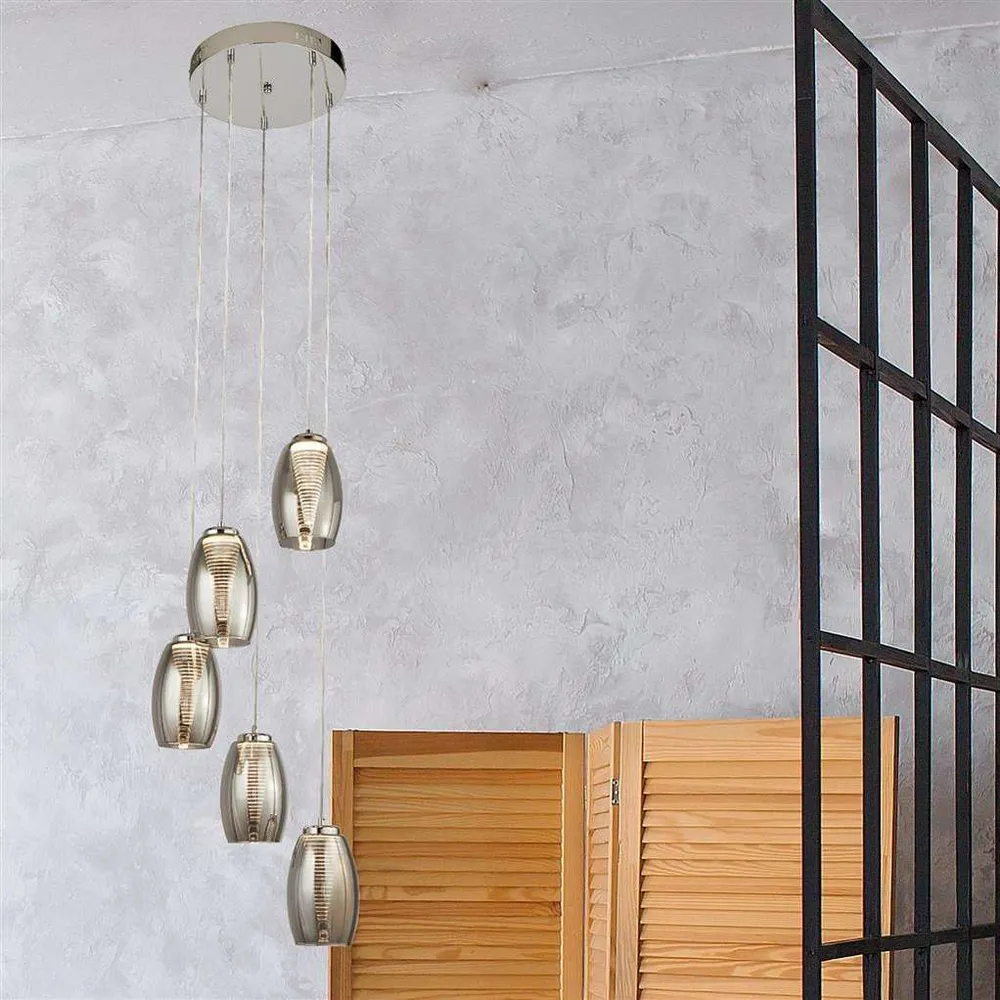Suspension CYCLONE 5 lampes verre fumé