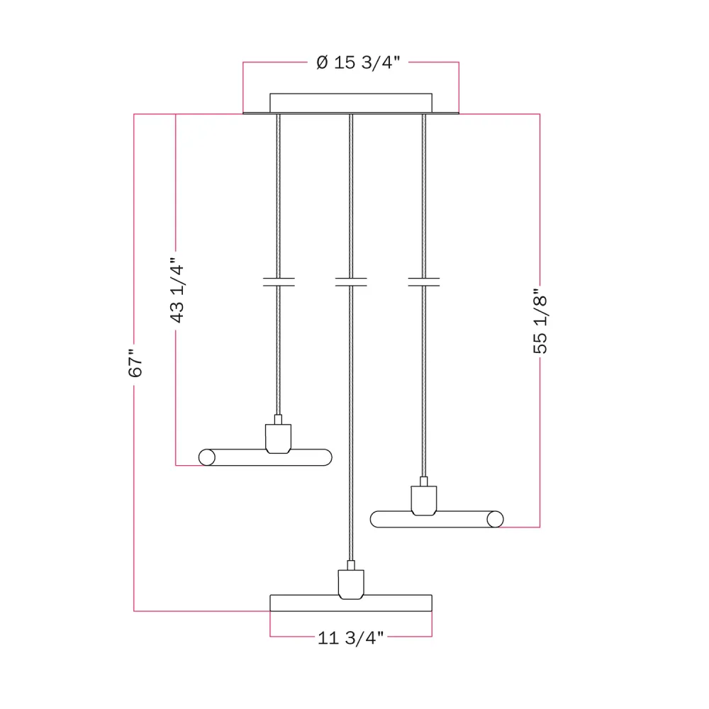 Suspension Esse14 3-chutes asymétriques avec Rose-One, complète avec câble en tissu et finitions métalliques - Blanc