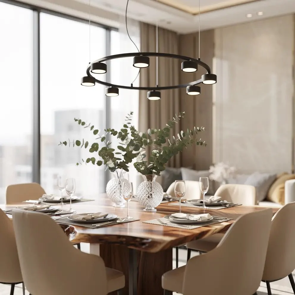 Suspension MINOR ROUND noire 8 lampes