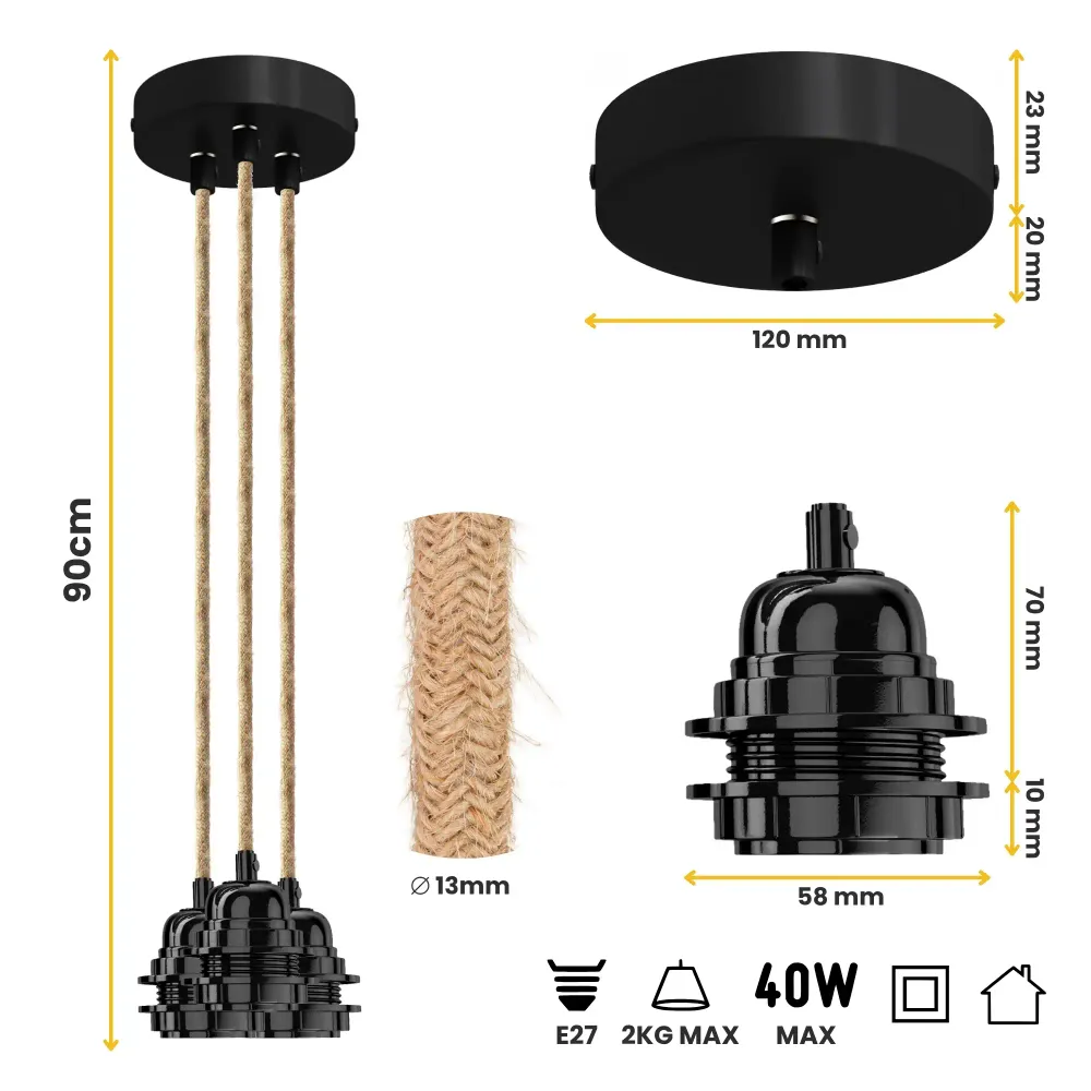 Suspension TWIST 3 ampoules ficelle - Transformez votre intérieur
