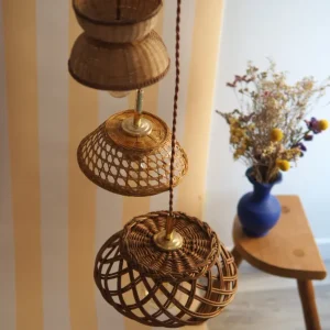 Suspension vintage triple en osier Palma
