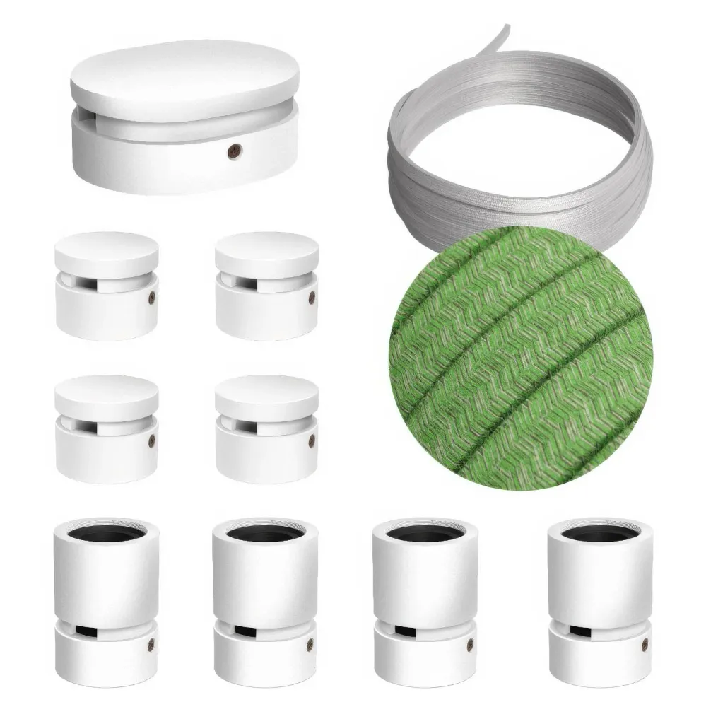 Système Filé Kit Symétrique - avec câble CX08 de 5 m pour guirlande lumineuse et 9 composants en bois peint en blanc pour...