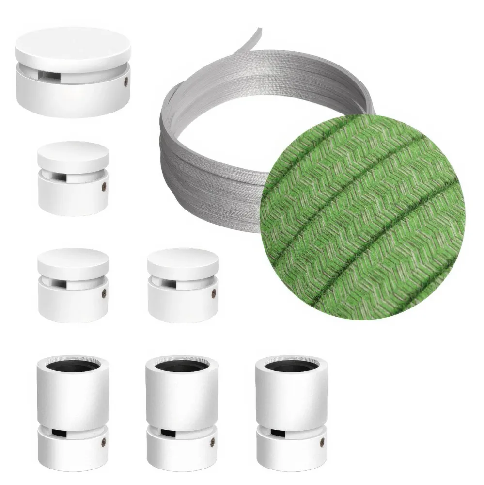 Système Filé Linear Kit - avec câble CX08 de 5 m pour guirlande lumineuse et 7 éléments en bois laqué blanc pour intérieur