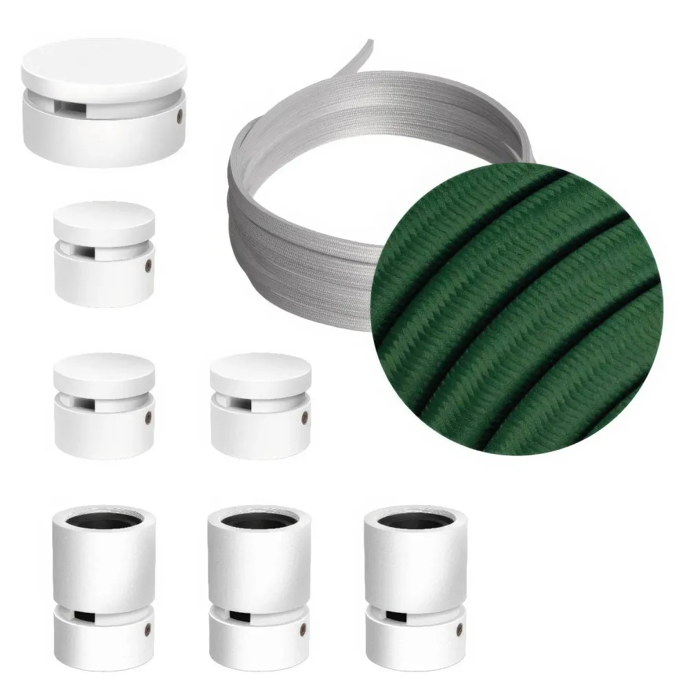 Système Filé Linear Kit - avec câble CM21 de 5 m pour guirlande lumineuse et 7 composants en bois laqué blanc pour intérieur.