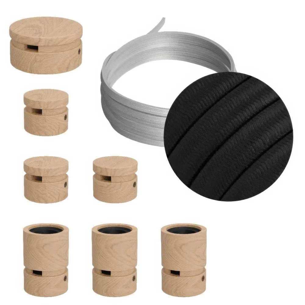 Système Filé Linear Kit - avec câble CM04 de 5 m pour guirlande lumineuse et 7 éléments en bois pour l’intérieur