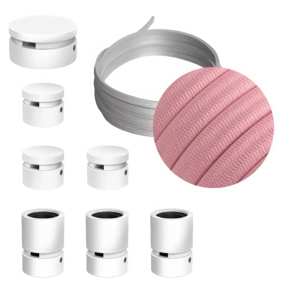 Système Filé Linear Kit - avec câble CM16 de 5 m pour guirlande lumineuse et 7 éléments en bois peint en blanc pour intérieur