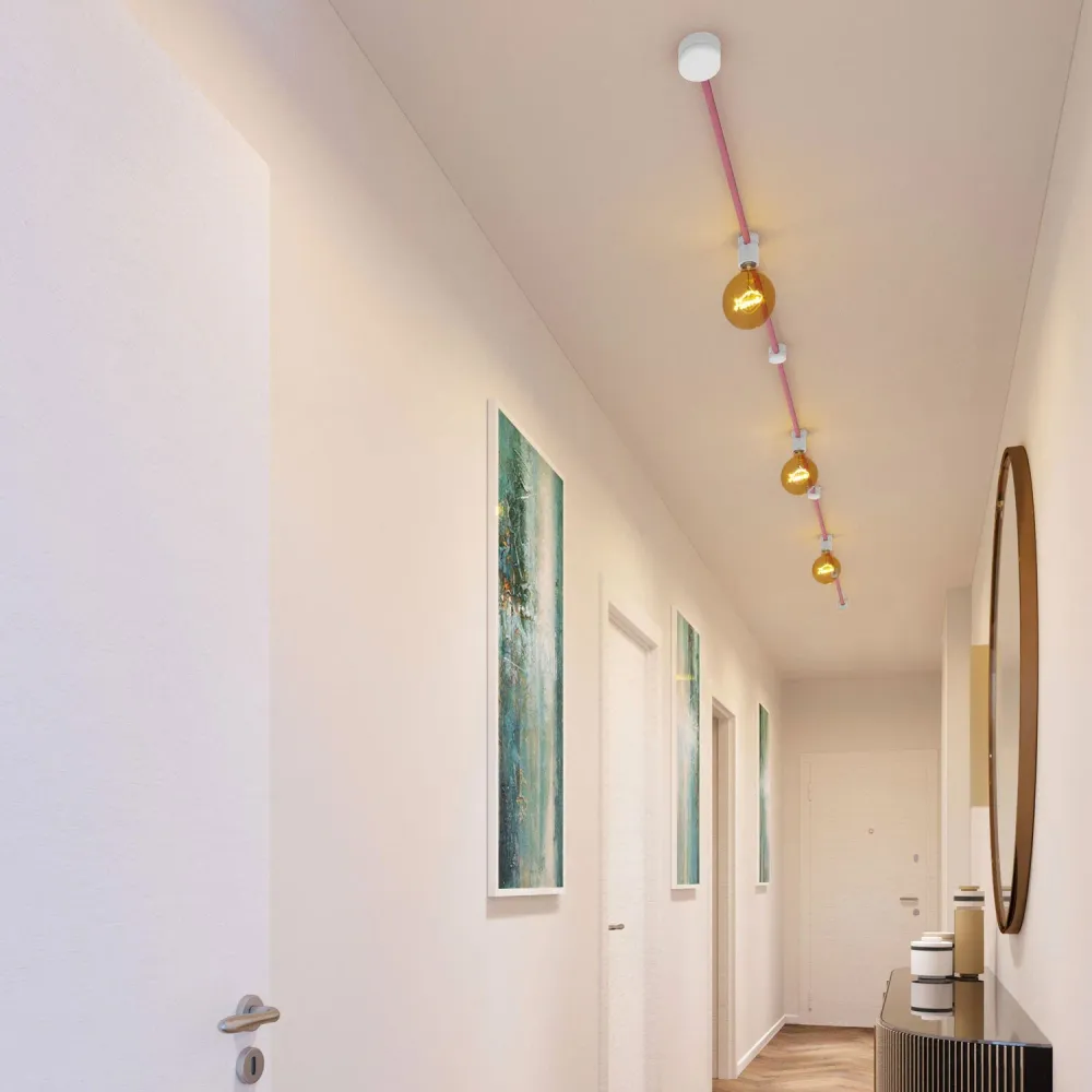 Système Filé Linear Kit - avec câble CM16 de 5 m pour guirlande lumineuse et 7 éléments en bois peint en blanc pour intérieur