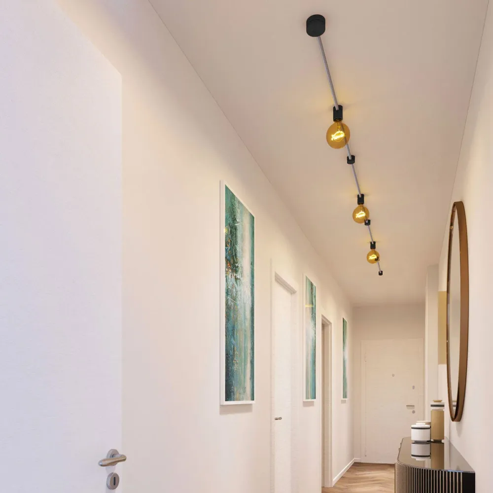 Système Filé Linear Kit - avec câble CM02 de 5 m pour guirlande lumineuse et 7 composants en bois laqué noir pour intérieur