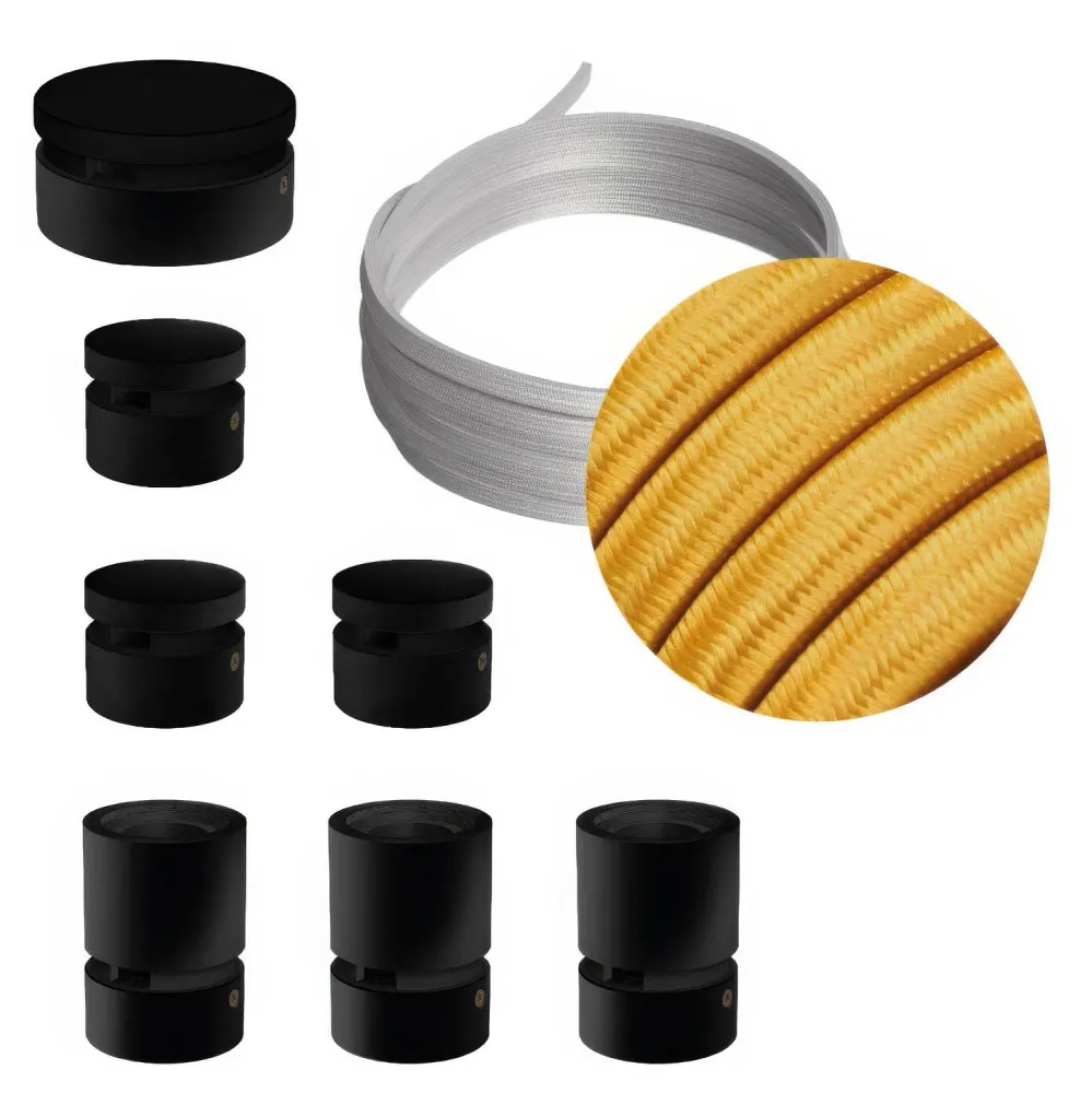 Système Filé Linear Kit - avec câble CM05 de 5 m pour guirlande lumineuse et 7 composants en bois peint noir pour intérieur