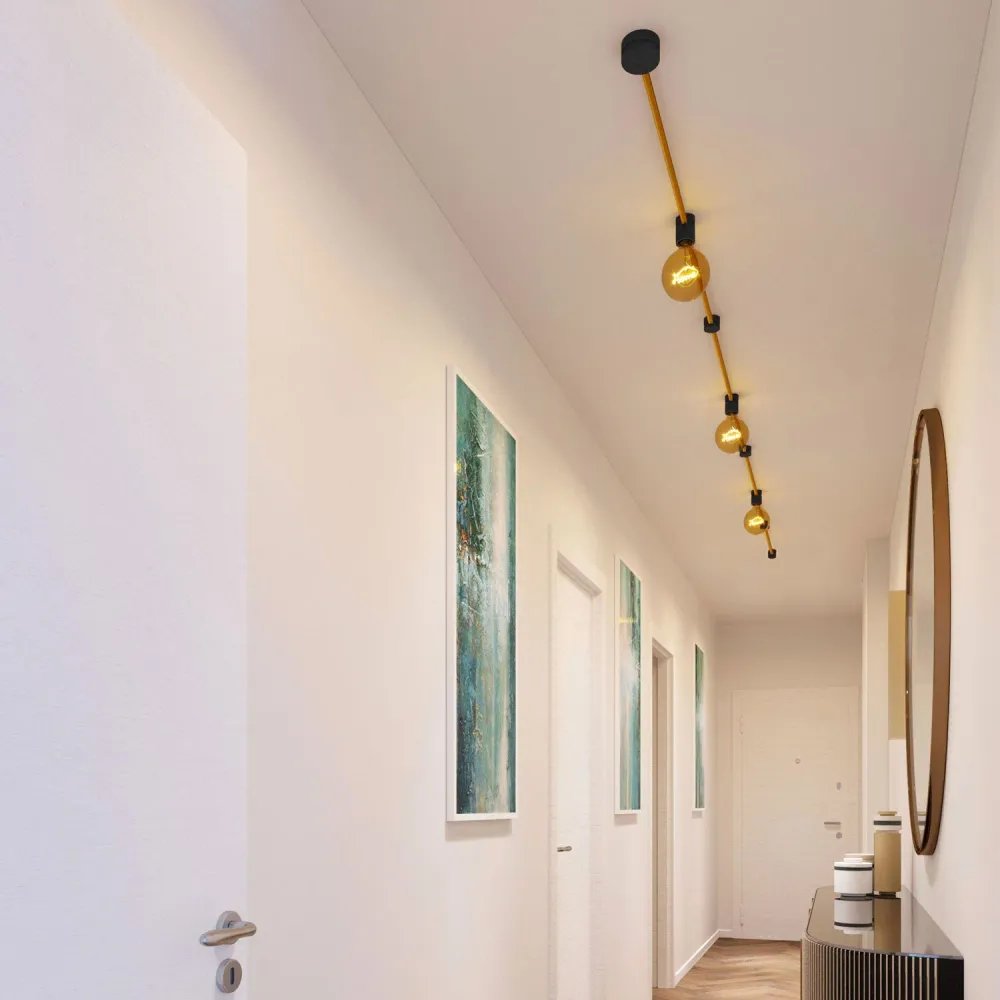 Système Filé Linear Kit - avec câble CM05 de 5 m pour guirlande lumineuse et 7 composants en bois peint noir pour intérieur