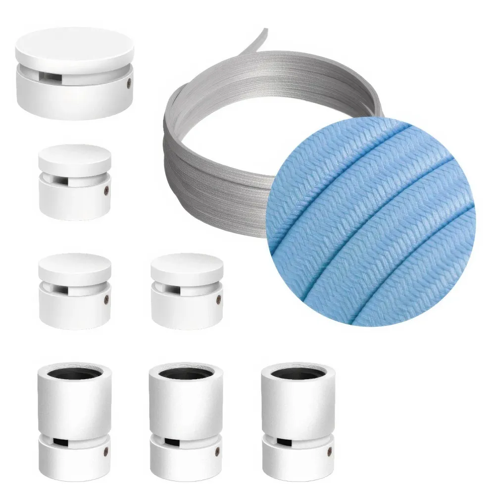 Système Filé Linear Kit - avec câble CM17 de 5 m pour guirlande lumineuse et 7 composants en bois laqué blanc pour intérieur