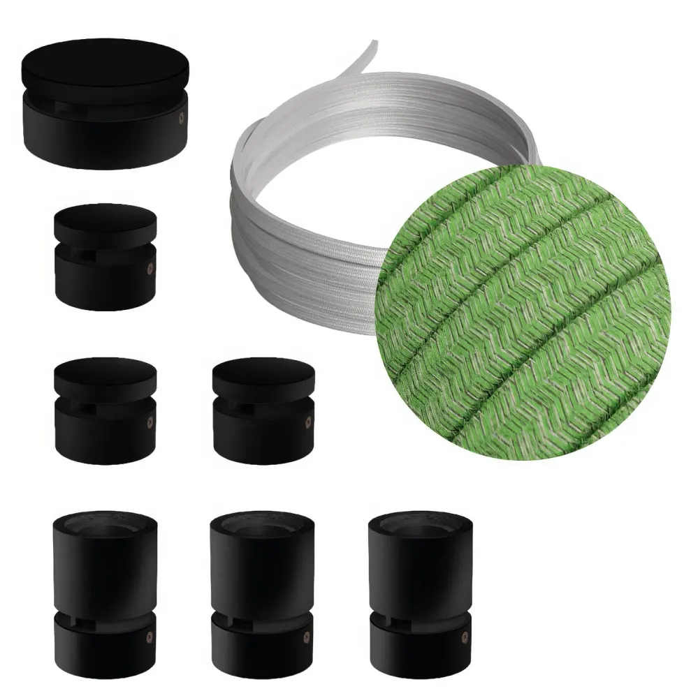 Système Filé Linear Kit - avec câble CX08 de 5 m pour guirlande lumineuse et 7 éléments en bois peint noir pour l’intérieur