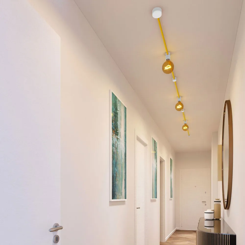 Système Filé Linear Kit - avec câble CM10 de 5 m pour guirlande lumineuse et 7 composants en bois laqué blanc pour intérieur