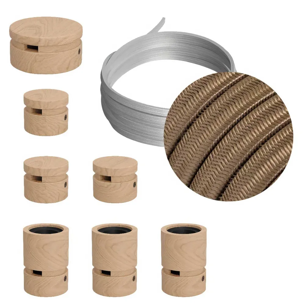 Système Filé Linear Kit - avec câble CM27 de 5 m pour guirlande lumineuse et 7 éléments en bois pour l’intérieur