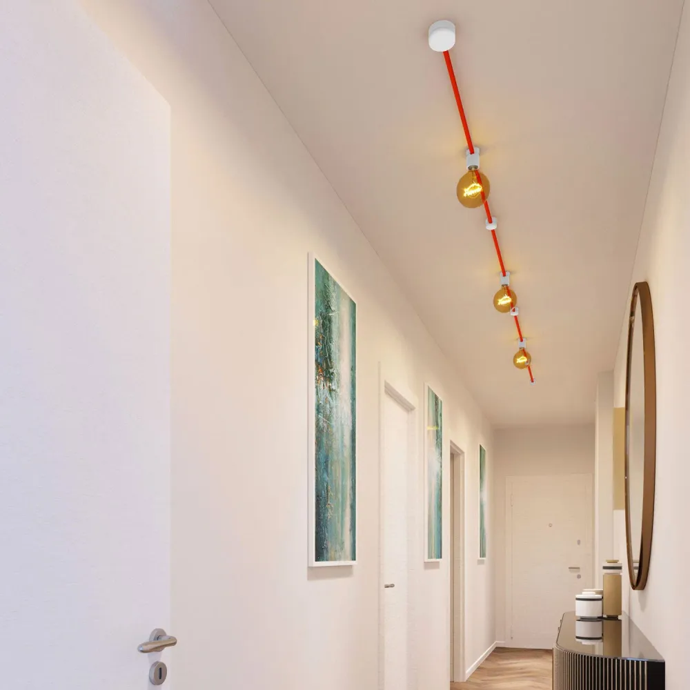 Système Filé Linear Kit - avec câble CF15 de 5 m pour guirlande lumineuse et 7 composants en bois peint blanc pour intérieur