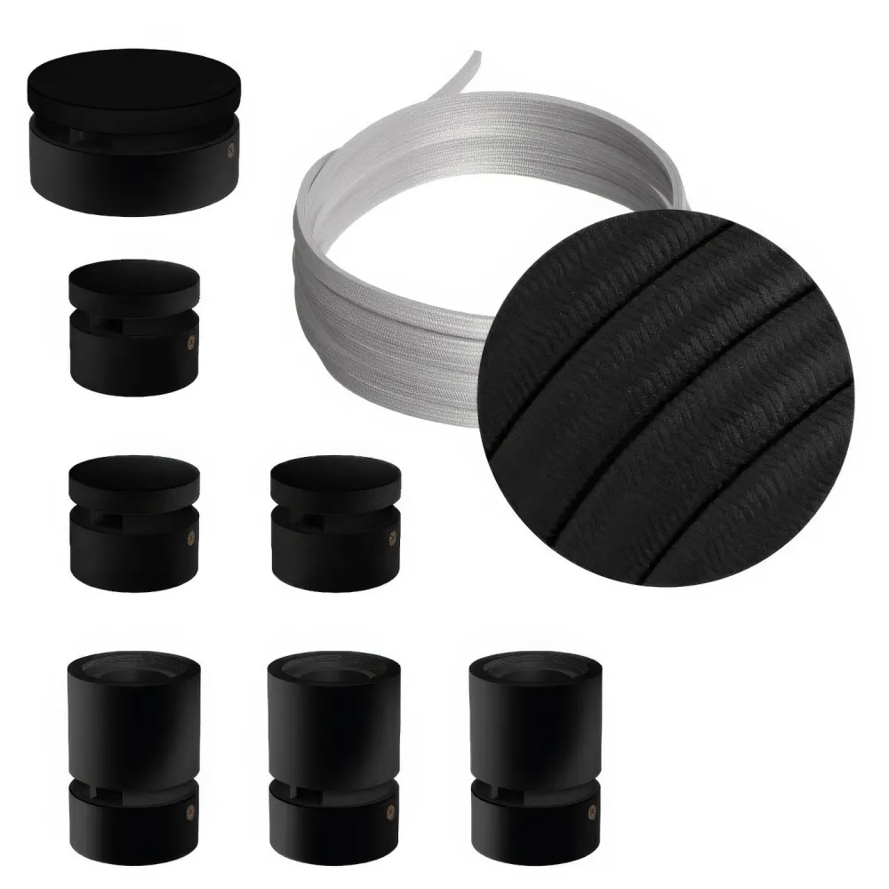 Système Filé Linear Kit - avec câble CM04 de 5 m pour guirlande lumineuse et 7 composants en bois peint en noir pour intér...