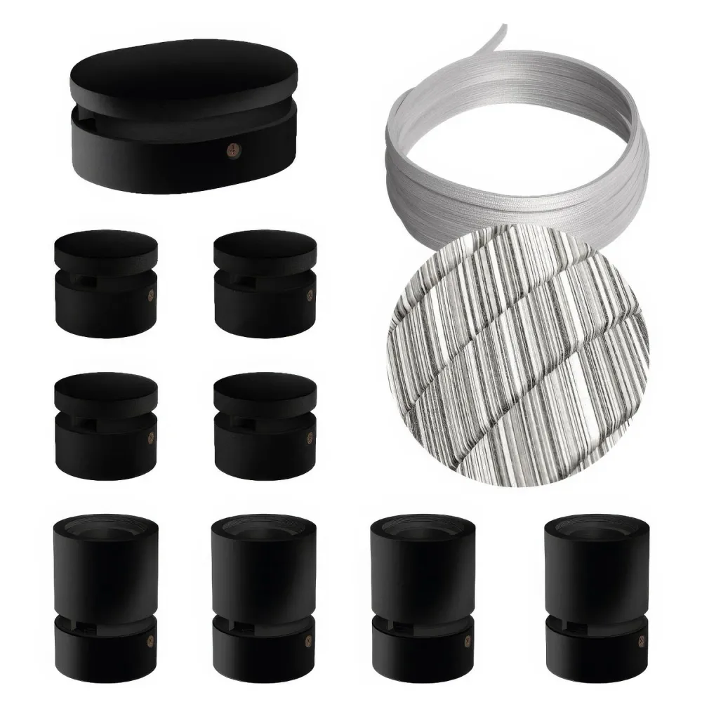 Système Filé Symmetric Kit - avec câble ECC37 de 5 m pour guirlande lumineuse et 9 composants en bois peint noir pour inté...