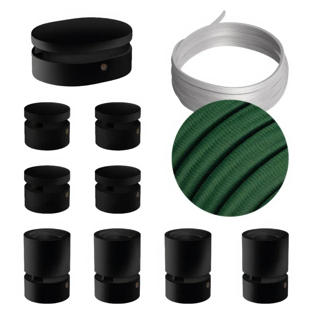 Système Filé Symmetric Kit - avec câble CM21 de 5 m pour guirlande lumineuse et 9 éléments en bois peint noir pour intérieur