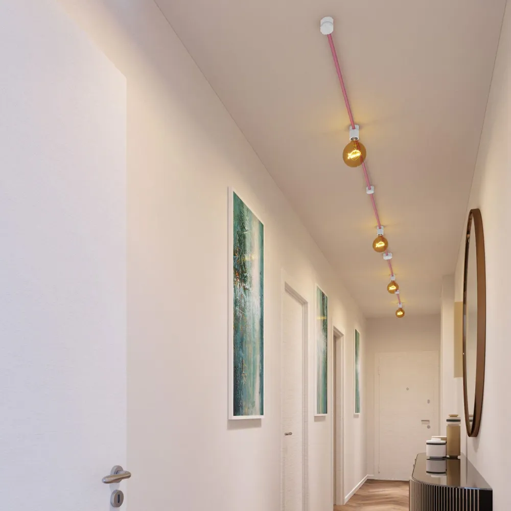 Système Filé Symmetric Kit - avec câble CM16 de 5 m pour guirlande lumineuse et 9 éléments en bois laqué blanc pour intérieur