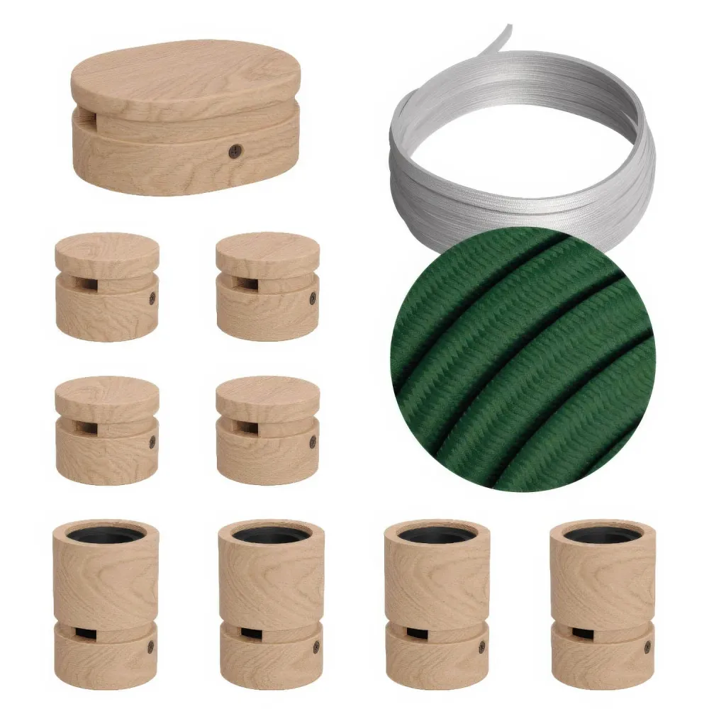 Système Filé Symmetric Kit - avec câble CM21 de 5 m pour guirlande lumineuse et 9 composants en bois pour l’intérieur