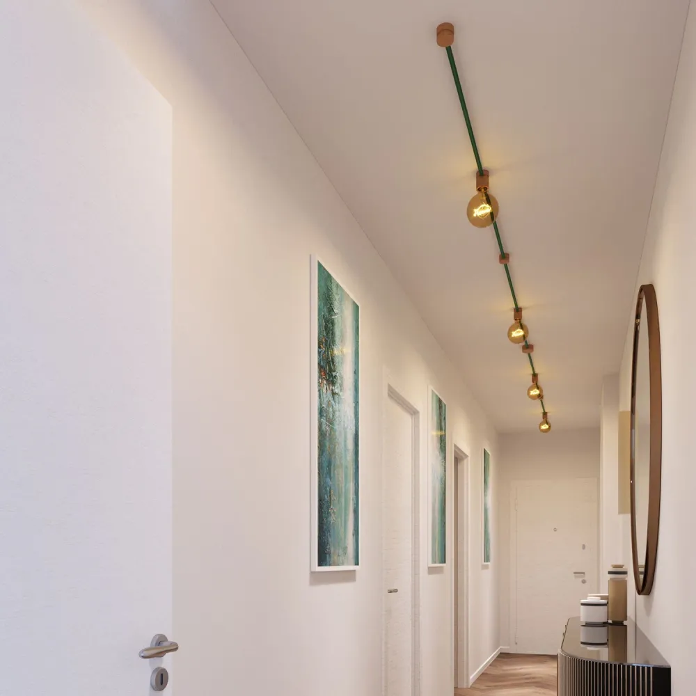 Système Filé Symmetric Kit - avec câble CM21 de 5 m pour guirlande lumineuse et 9 composants en bois pour l’intérieur