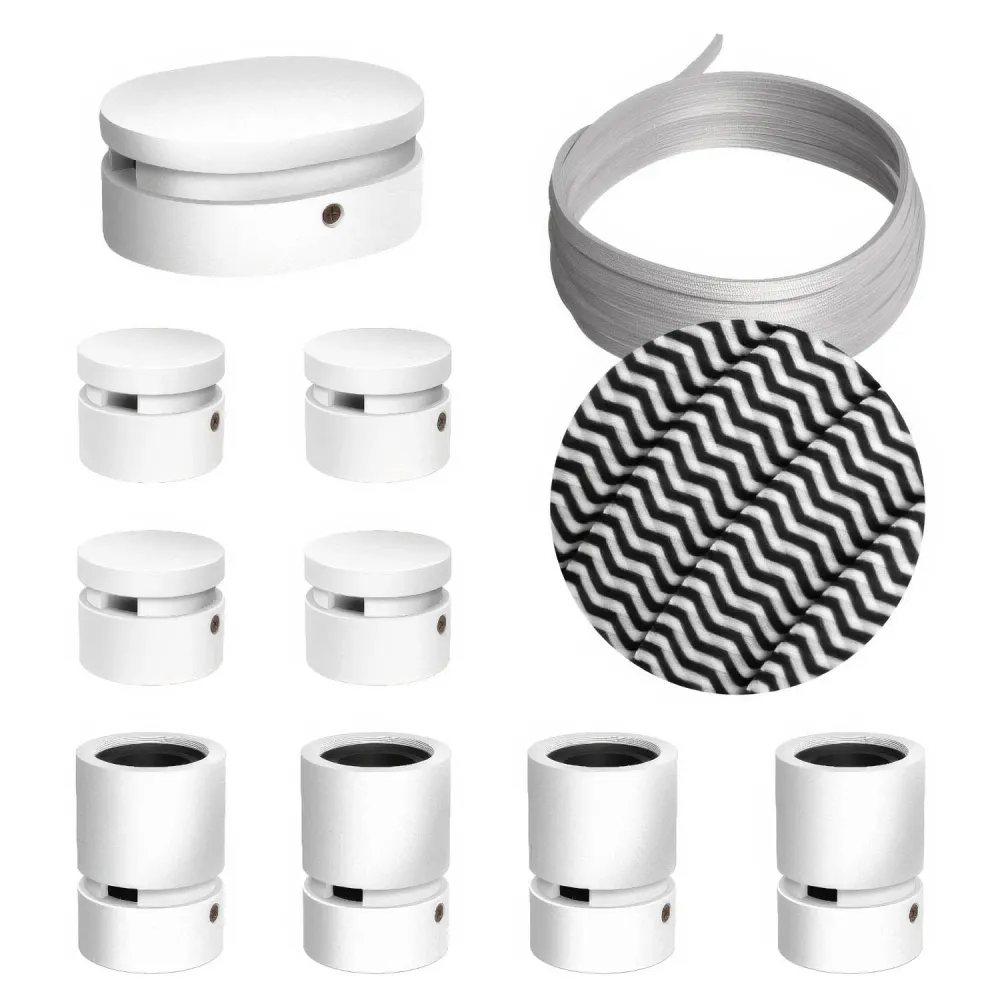 Système Filé Symmetric Kit - avec câble CZ04 de 5 m pour guirlande lumineuse et 9 composants en bois peint blanc pour inté...