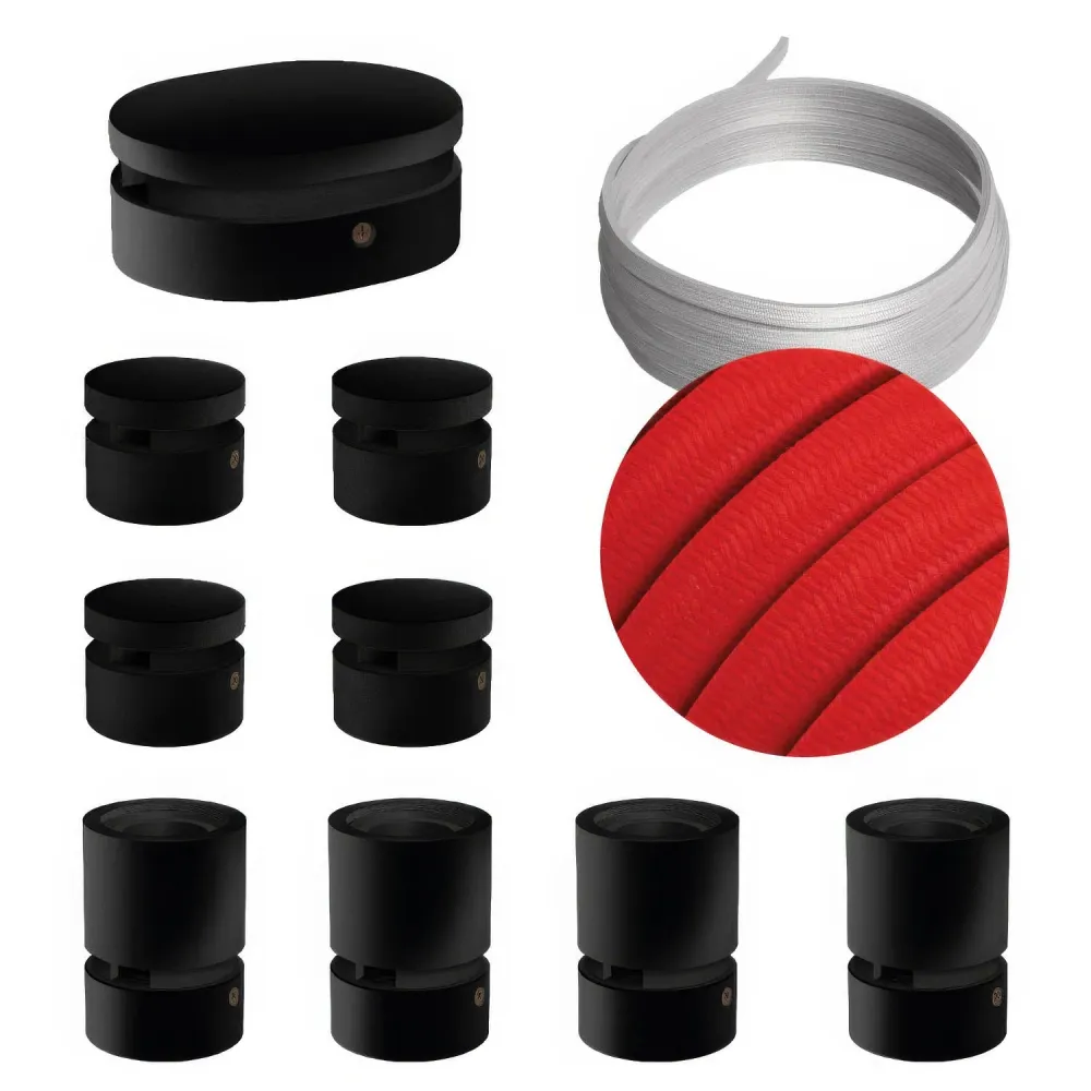 Système Filé Symmetric Kit - avec câble CM09 de 5 m pour guirlande lumineuse et 9 composants en bois peint noir pour intér...