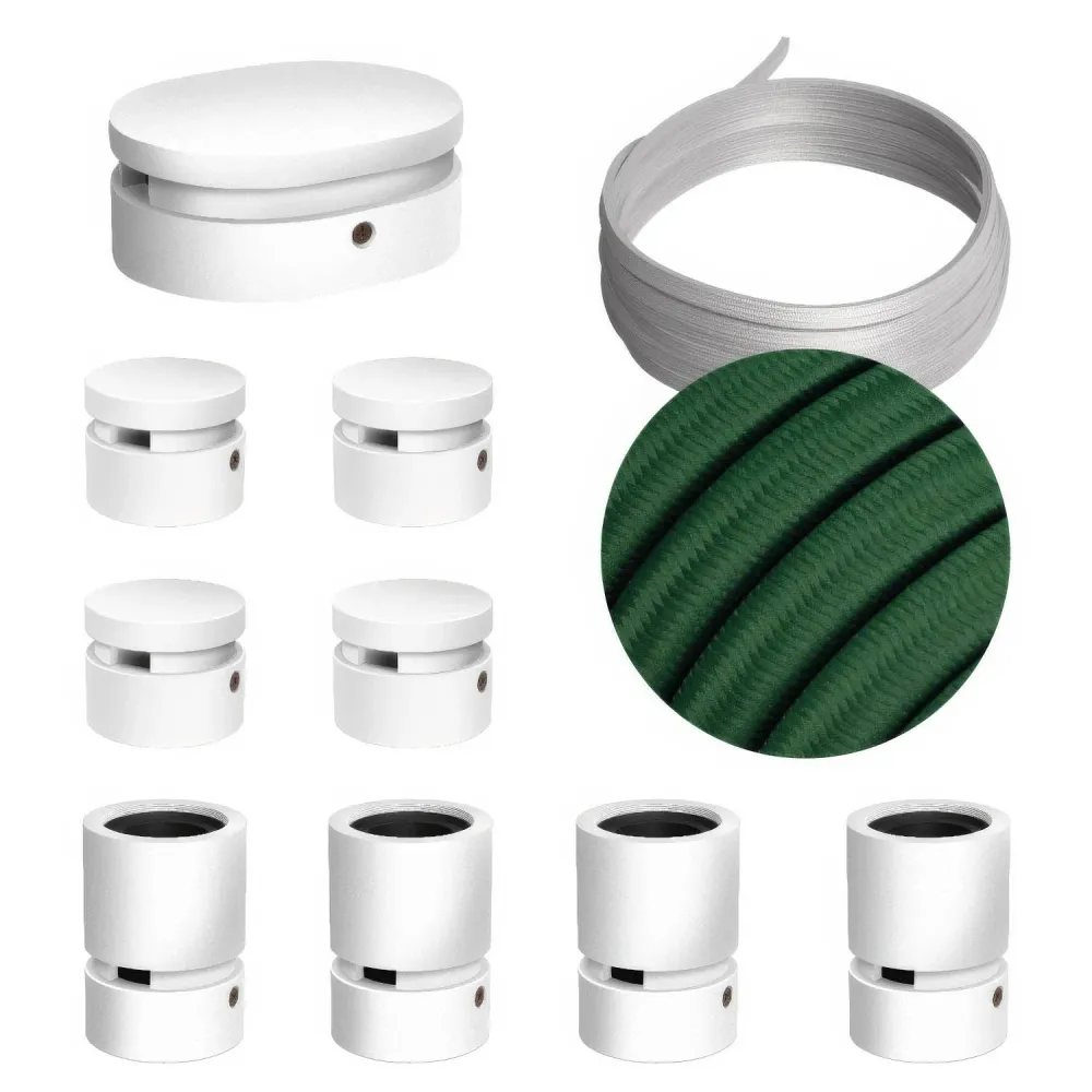 Système Filé Symmetric Kit - avec câble CM21 de 5 m pour guirlande lumineuse et 9 éléments en bois peint blanc pour intérieur