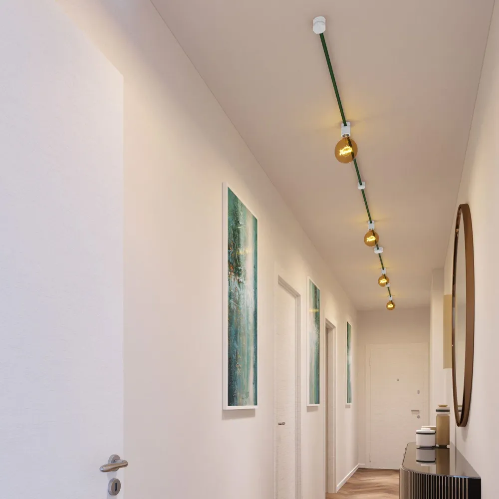 Système Filé Symmetric Kit - avec câble CM21 de 5 m pour guirlande lumineuse et 9 éléments en bois peint blanc pour intérieur