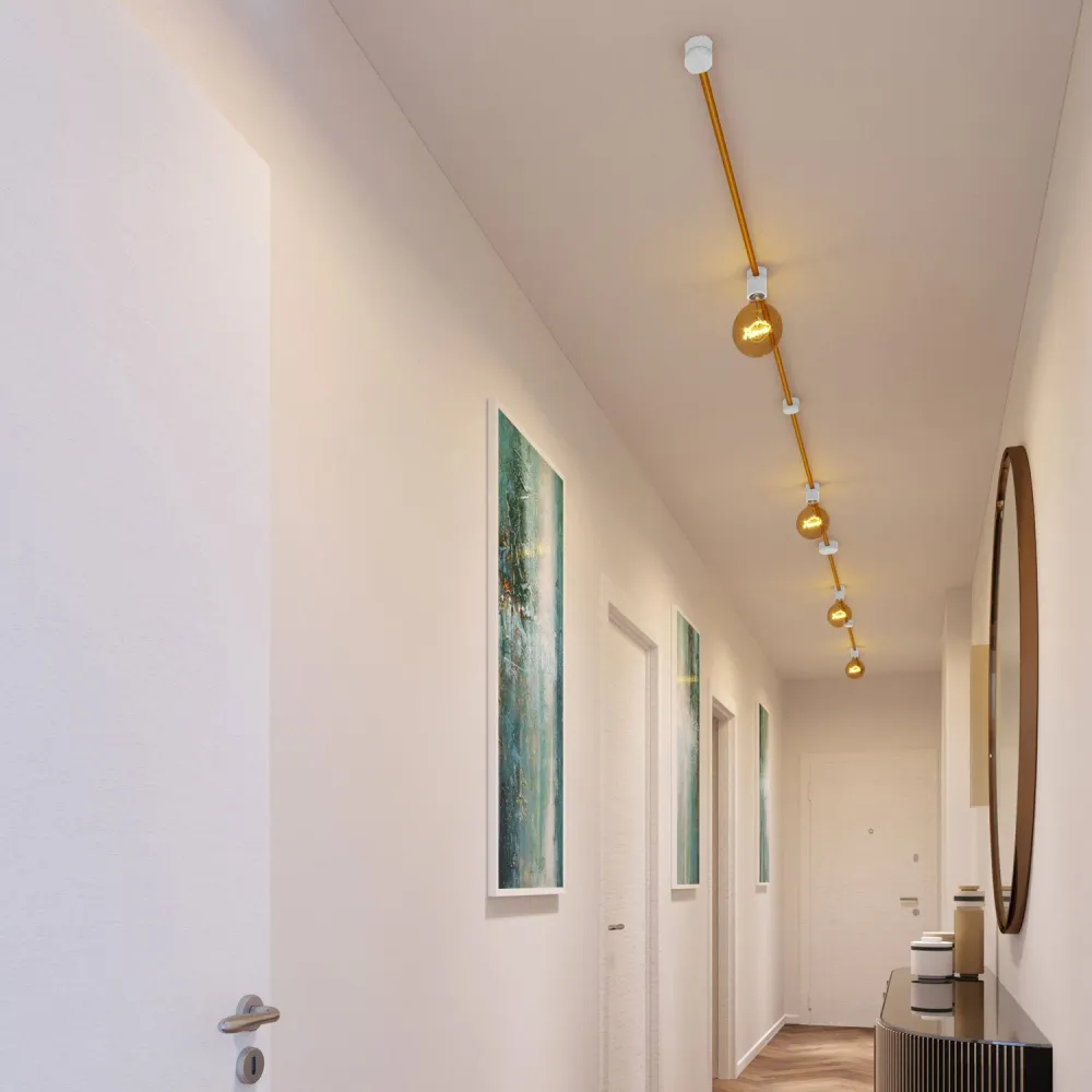 Système Filé Symmetric Kit - avec câble CM05 de 5 m pour guirlande lumineuse et 9 éléments en bois laqué blanc pour intérieur