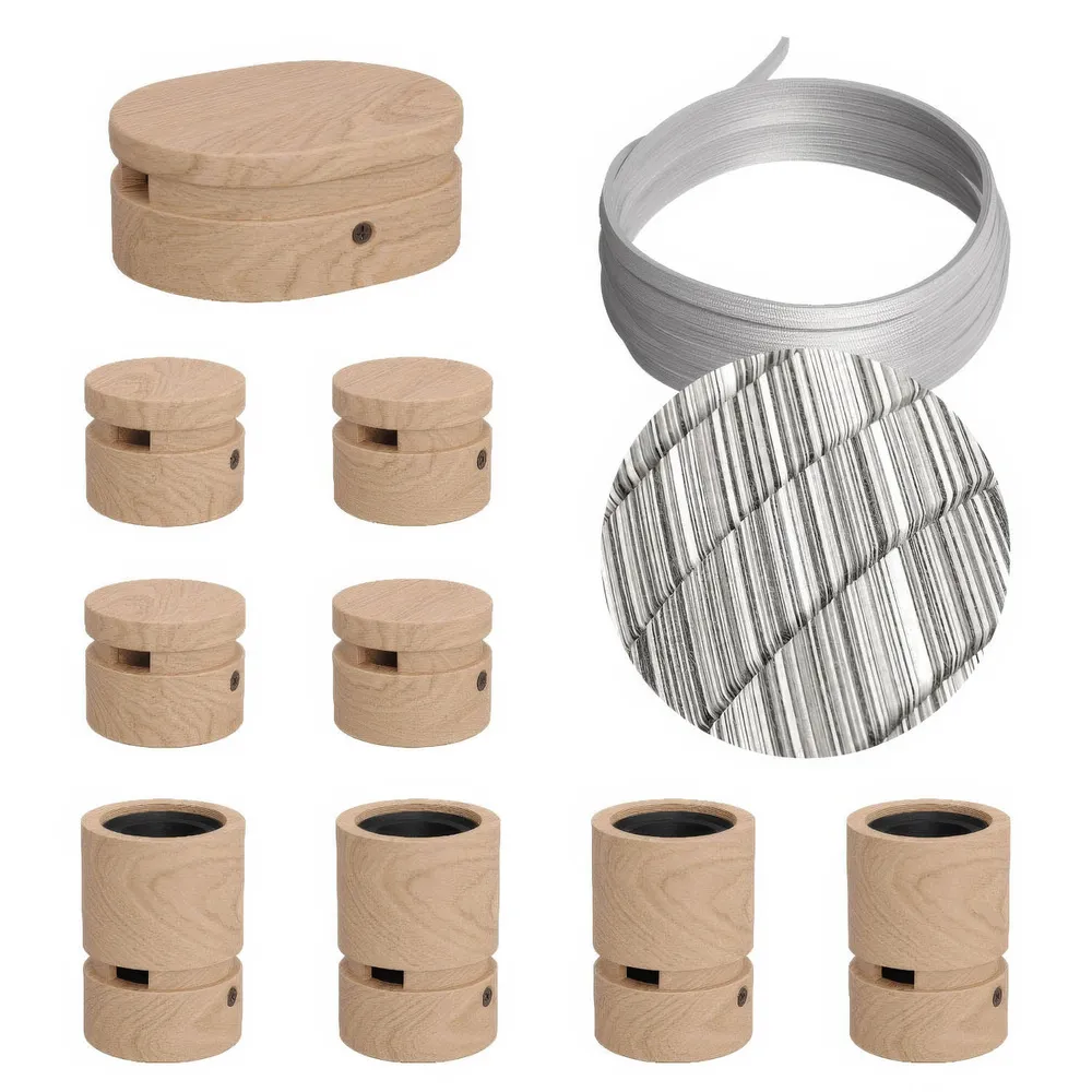 Système Filé Symmetric Kit - avec câble ECC37 de 5 m pour guirlande lumineuse et 9 composants en bois pour intérieurs