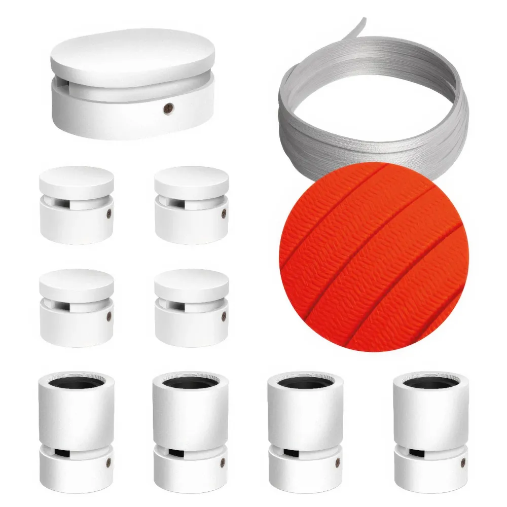 Système Filé Symmetric Kit - avec câble CF15 de 5 m pour guirlande lumineuse et 9 composants en bois peint blanc pour inté...
