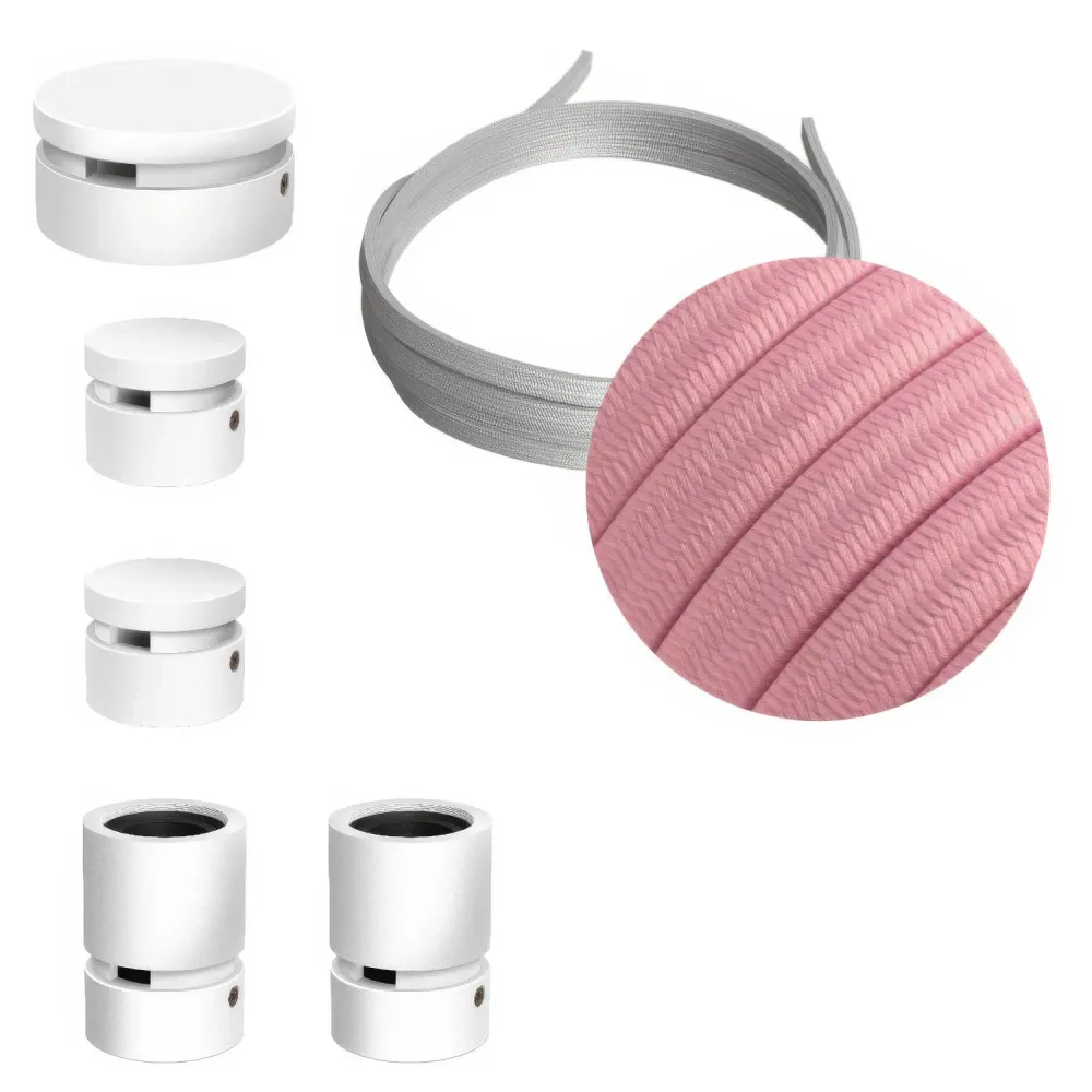 Système Filé Wiggle Kit - avec câble CM16 de 3 m pour guirlande lumineuse et 5 éléments en bois peint en blanc pour l’inté...