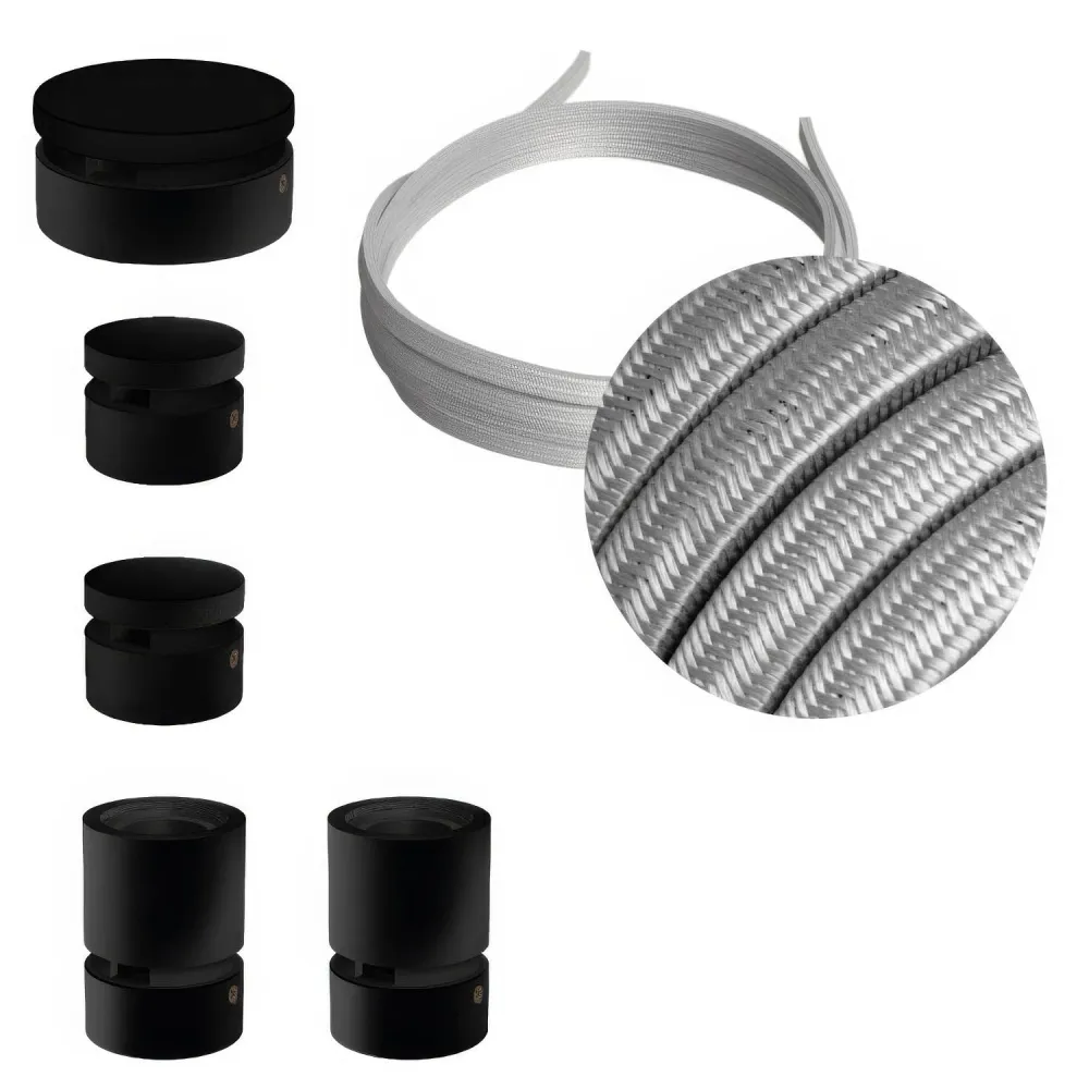 Système Filé Wiggle Kit - avec câble CM02 de 3 m pour guirlande lumineuse et 5 éléments en bois peint noir pour intérieur