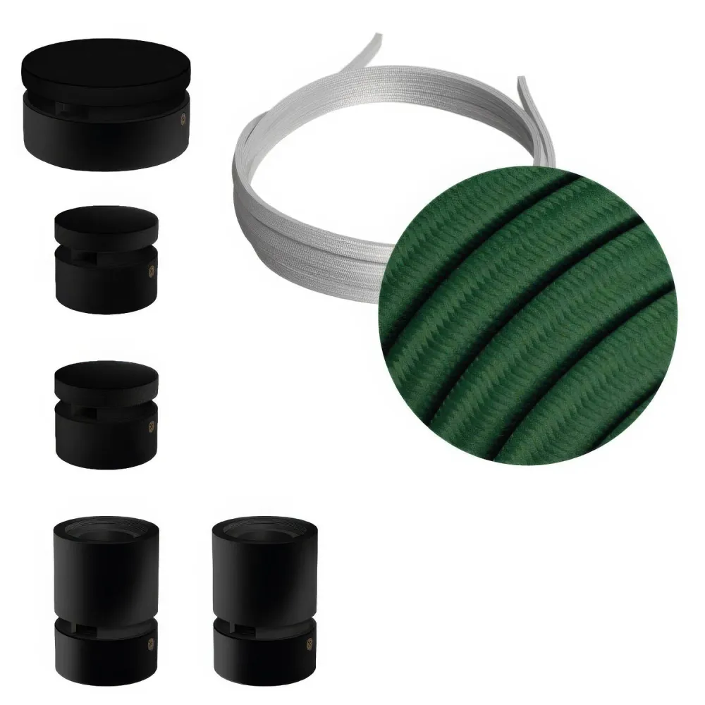 Système Filé Wiggle Kit - avec câble CM21 de 3 m pour guirlande lumineuse et 5 éléments en bois peint en noir pour intérieur