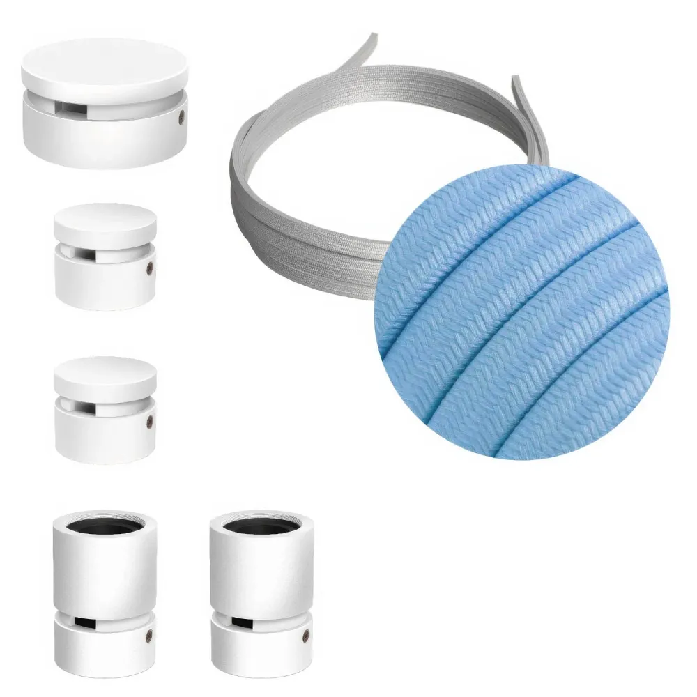 Système Filé Wiggle Kit - avec câble CM17 de 3 m pour guirlande lumineuse et 5 composants en bois peint blanc pour intérieur