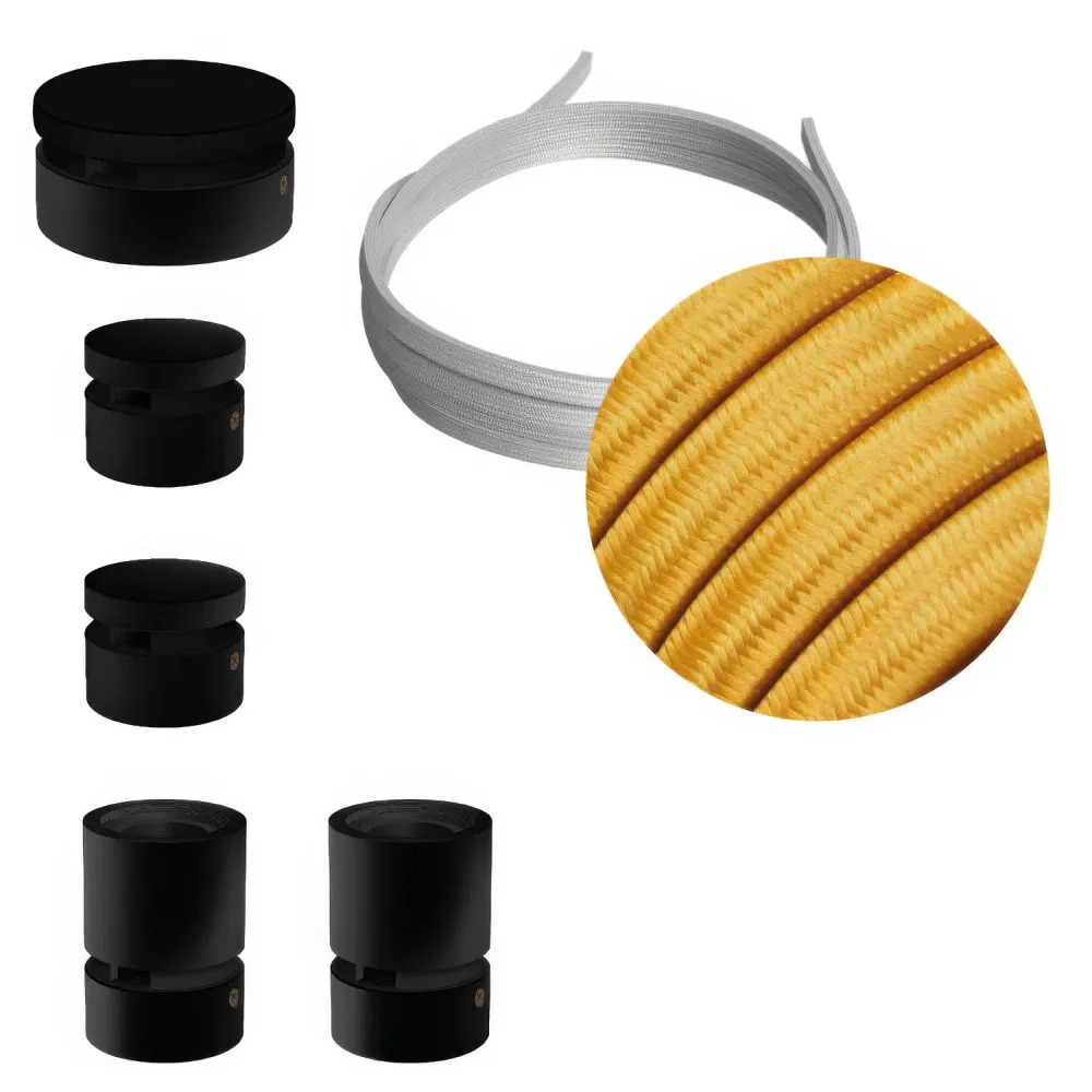 Système Filé Wiggle Kit - avec câble CM05 de 3 m pour guirlande lumineuse et 5 composants en bois peint noir pour intérieur