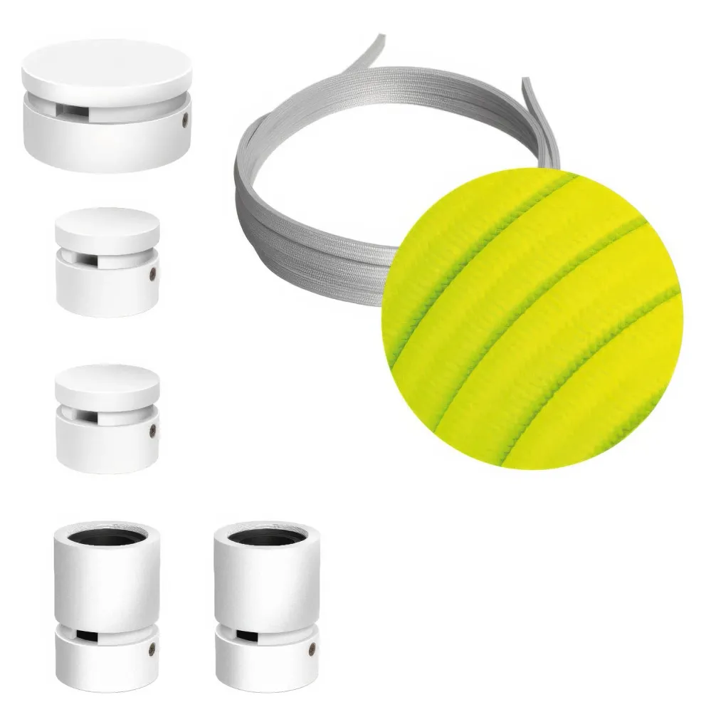 Système Filé Wiggle Kit - avec câble CF10 de 3 m pour guirlande lumineuse et 5 composants en bois peint en blanc pour inté...