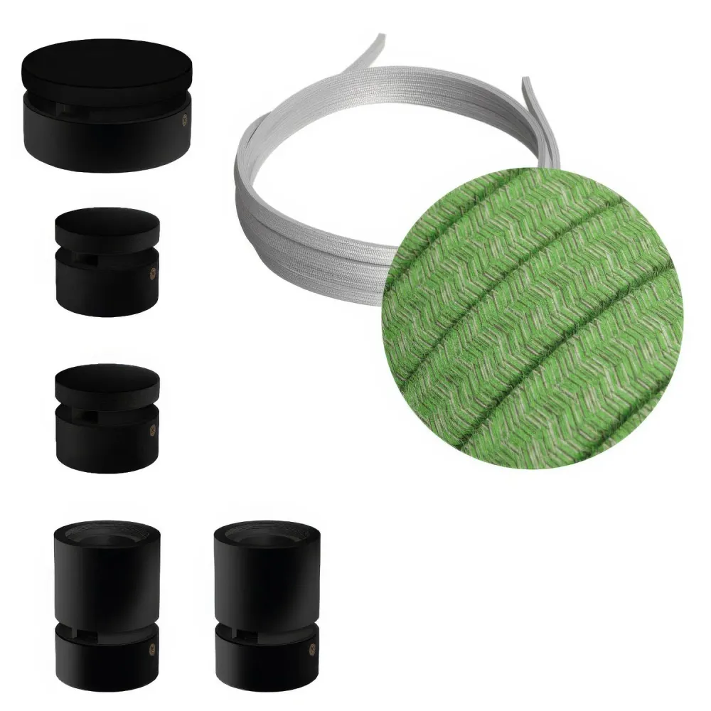 Système Filé Wiggle Kit - avec câble CX08 de 3 m pour guirlande lumineuse et 5 éléments en bois peint en noir pour intérieur