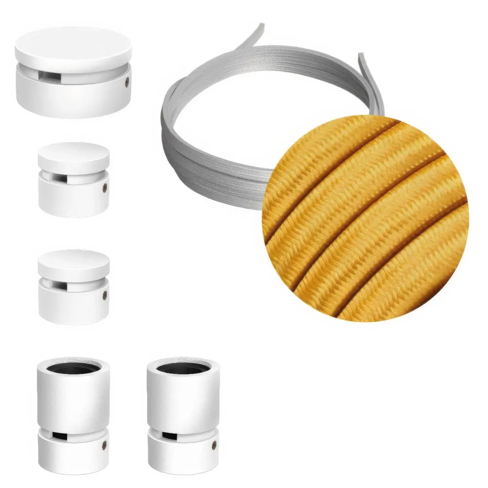 Système Filé Wiggle Kit - avec câble CM05 de 3 m pour guirlande lumineuse et 5 éléments en bois peint blanc pour intérieur
