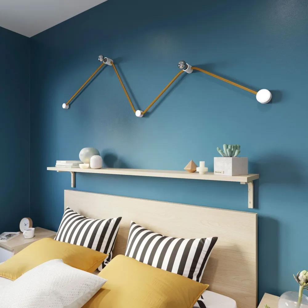 Système Filé Wiggle Kit - avec câble CM05 de 3 m pour guirlande lumineuse et 5 éléments en bois peint blanc pour intérieur