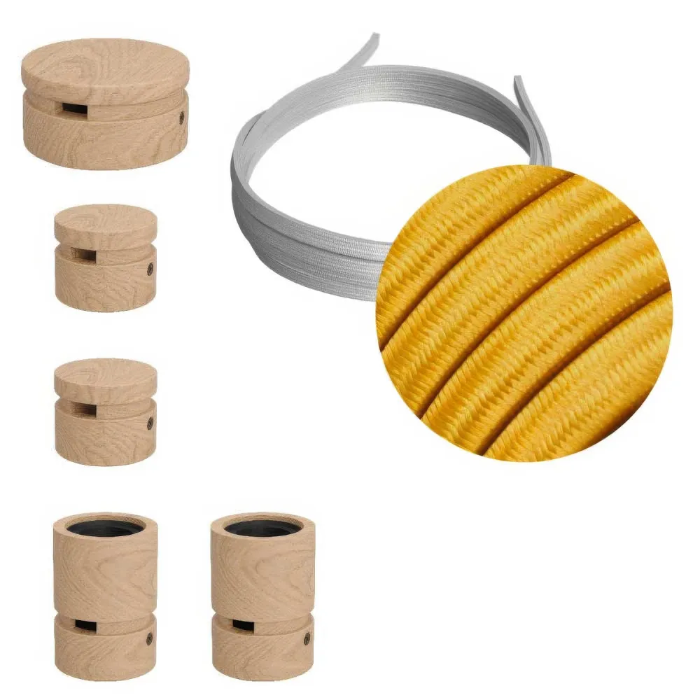 Système Filé Wiggle Kit - avec câble CM05 de 3 m pour guirlande lumineuse et 5 éléments en bois pour l’intérieur