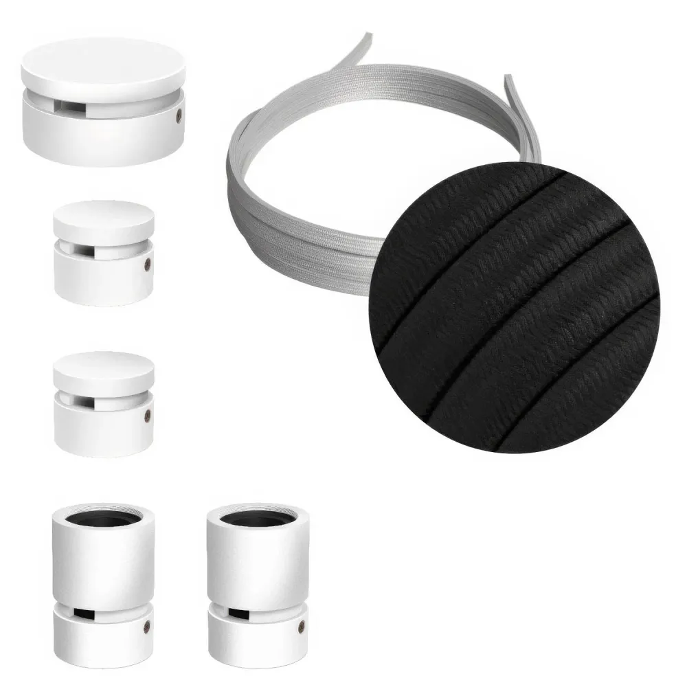 Système Filé Wiggle Kit - avec câble CM04 de 3 m pour guirlande lumineuse et 5 composants en bois laqué blanc pour intérieur