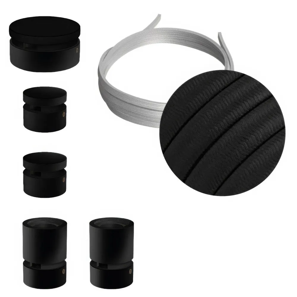 Système Filé Wiggle Kit - avec câble CM04 de 3 m pour guirlande lumineuse et 5 composants en bois peint en noir pour intér...