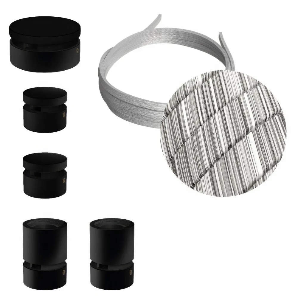 Système Filé Wiggle Kit - avec câble ECC37 de 3 m pour guirlande lumineuse et 5 composants en bois peint en noir pour l’in...