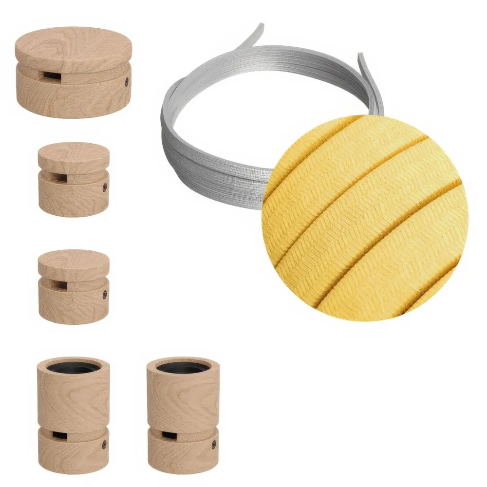 Système Filé Wiggle Kit - avec câble CM10 de 3 m pour guirlande lumineuse et 5 composants en bois pour intérieur