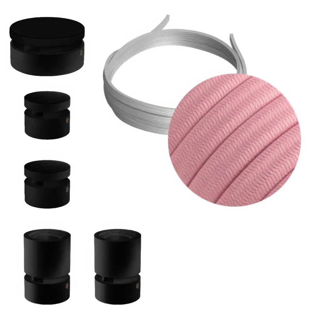Système Filé Wiggle Kit - avec câble CM16 de 3 m pour guirlande lumineuse et 5 éléments en bois peint en noir pour intérieur