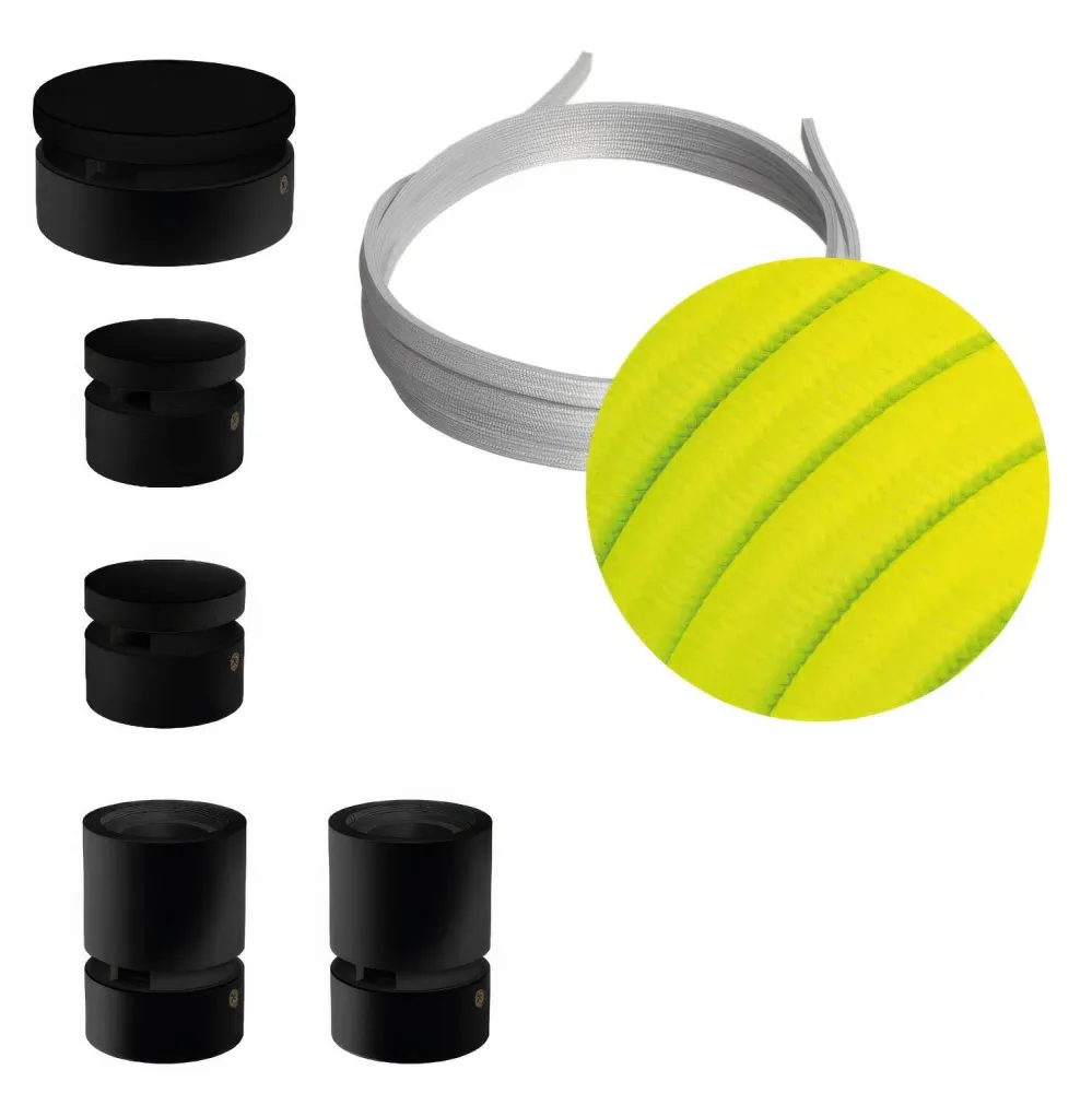 Système Filé Wiggle Kit - avec câble CF10 de 3 m pour guirlande lumineuse et 5 composants en bois peint en noir pour intér...