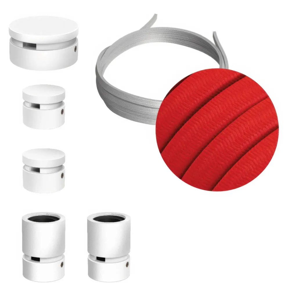 Système Filé Wiggle Kit - avec câble CM09 de 3 m pour guirlande lumineuse et 5 éléments en bois peint en blanc pour intérieur
